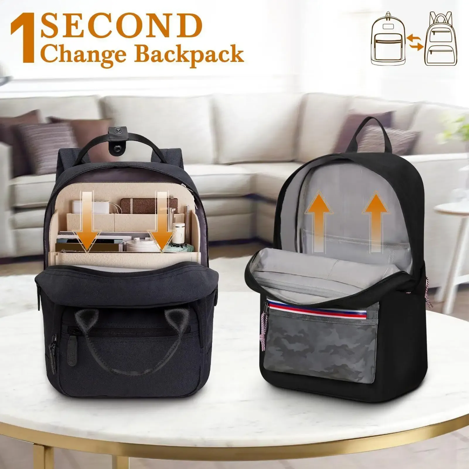 Organisateur de sac à dos, pochette de rangement portable à grande capacité, pochette multi-poches pour sac à dos, pochette de rangement pour cosmétiques et téléphone 5