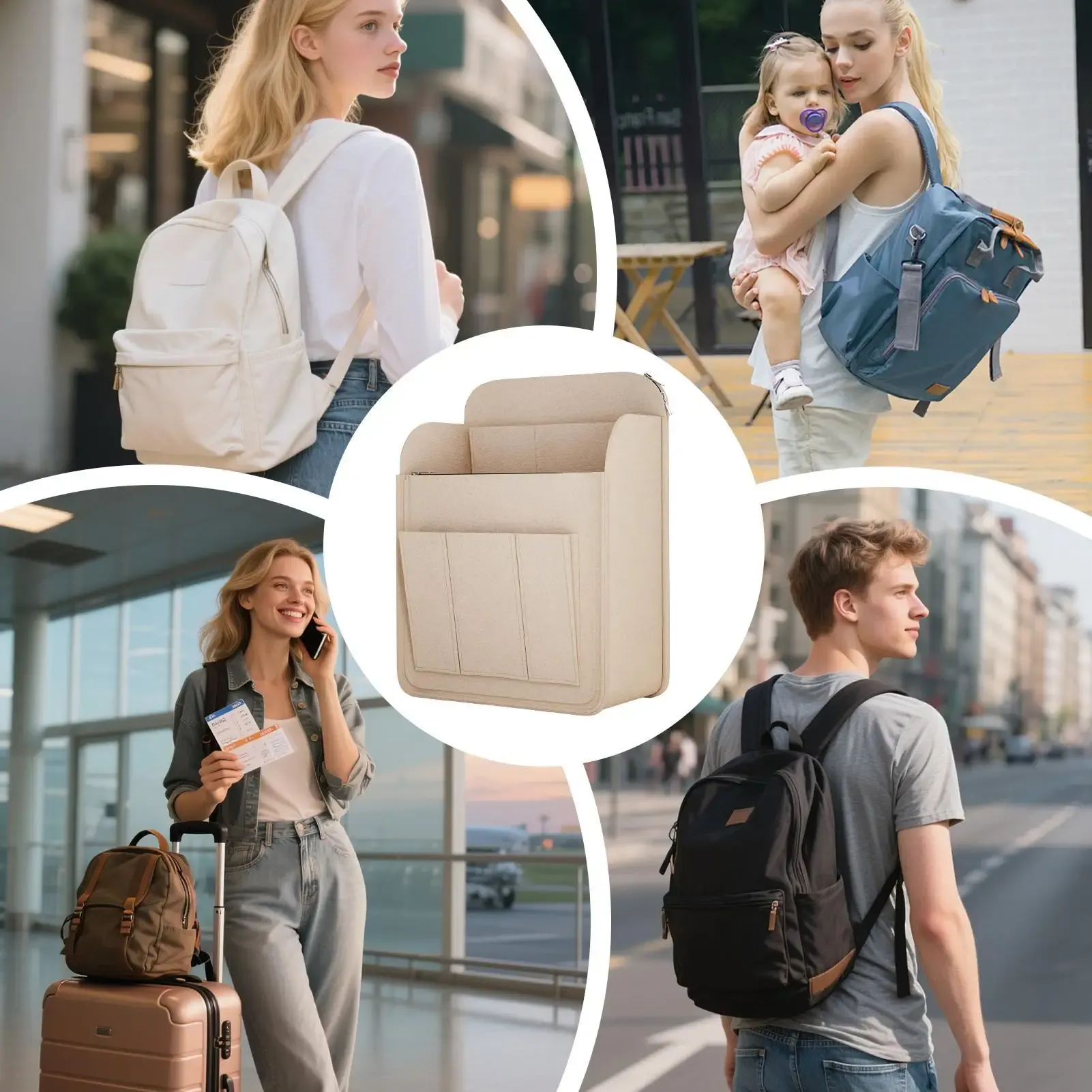Organisateur de sac à dos, pochette de rangement portable à grande capacité, pochette multi-poches pour sac à dos, pochette de rangement pour cosmétiques et téléphone 6