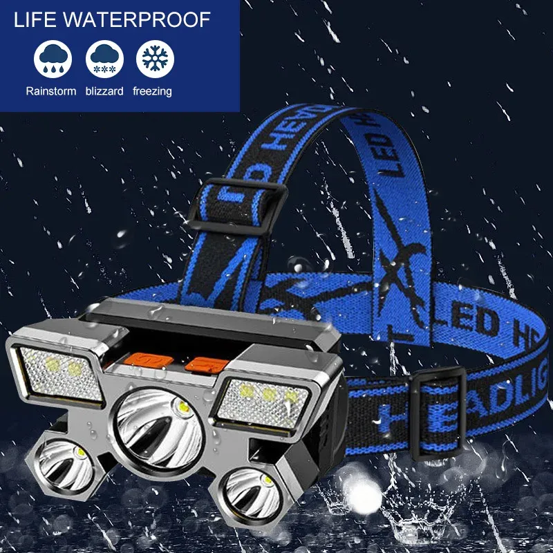 Torche portable rechargeable par USB à 5 LED avec batterie longue durée, idéale pour le travail, la pêche ou le camping