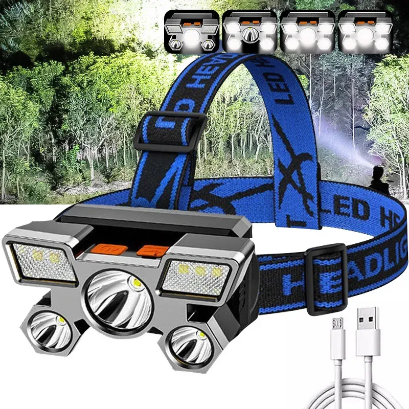 Torche portable rechargeable par USB à 5 LED avec batterie longue durée, idéale pour le travail, la pêche ou le camping 3
