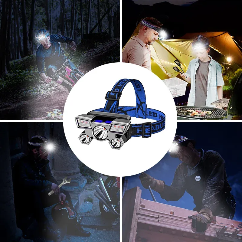 Torche portable rechargeable par USB à 5 LED avec batterie longue durée, idéale pour le travail, la pêche ou le camping 6