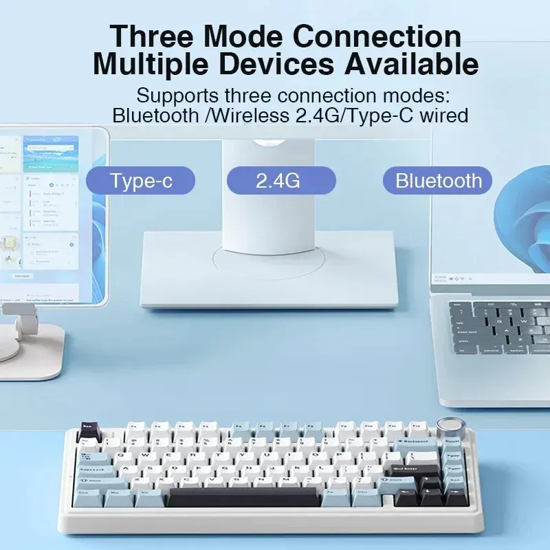 AULA F75 Clavier mécanique de jeu sans fil 2.4G / Bluetooth / filaire, RVB, personnalisable, disposition 75 %, montage à joint, profil OEM 2