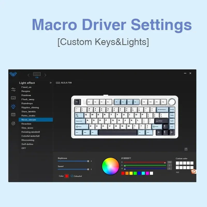 AULA F75 Clavier mécanique de jeu sans fil 2.4G / Bluetooth / filaire, RVB, personnalisable, disposition 75 %, montage à joint, profil OEM 6