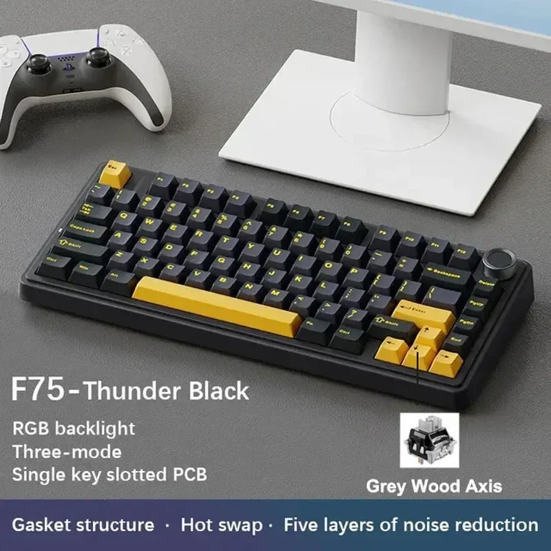 AULA F75 Clavier mécanique de jeu sans fil 2.4G / Bluetooth / filaire, RVB, personnalisable, disposition 75 %, montage à joint, profil OEM 10