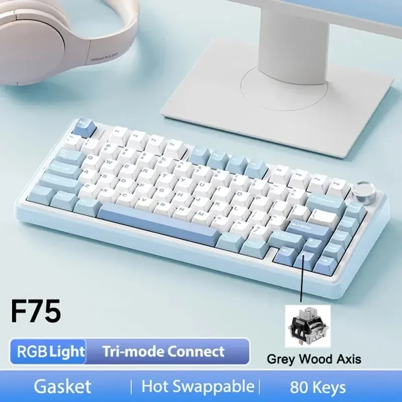 AULA F75 Clavier mécanique de jeu sans fil 2.4G / Bluetooth / filaire, RVB, personnalisable, disposition 75 %, montage à joint, profil OEM 11