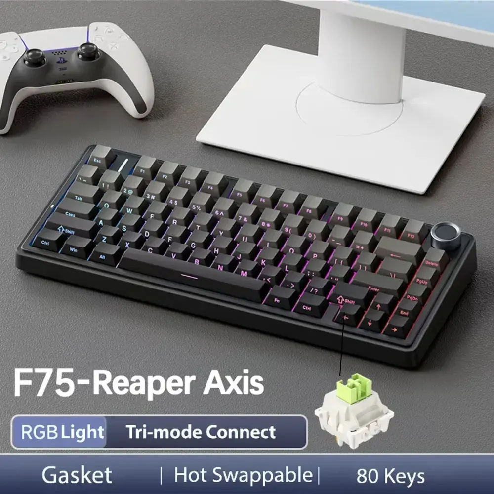 AULA F75 Clavier mécanique de jeu sans fil 2.4G / Bluetooth / filaire, RVB, personnalisable, disposition 75 %, montage à joint, profil OEM 15