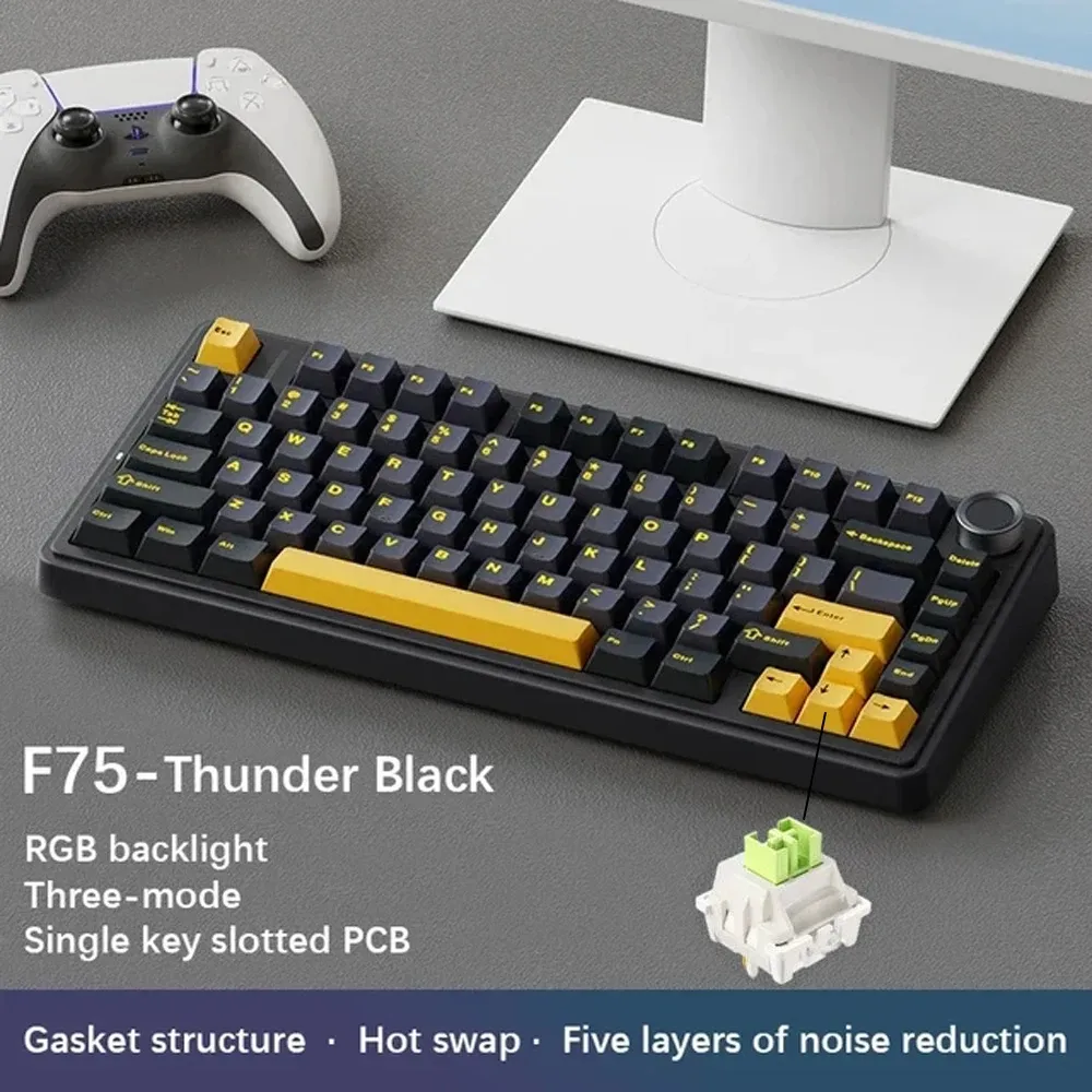 AULA F75 Clavier mécanique de jeu sans fil 2.4G / Bluetooth / filaire, RVB, personnalisable, disposition 75 %, montage à joint, profil OEM 7