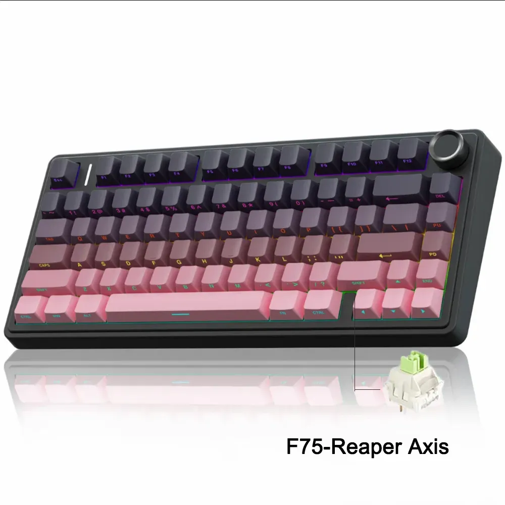 AULA F75 Clavier mécanique de jeu sans fil 2.4G / Bluetooth / filaire, RVB, personnalisable, disposition 75 %, montage à joint, profil OEM 9