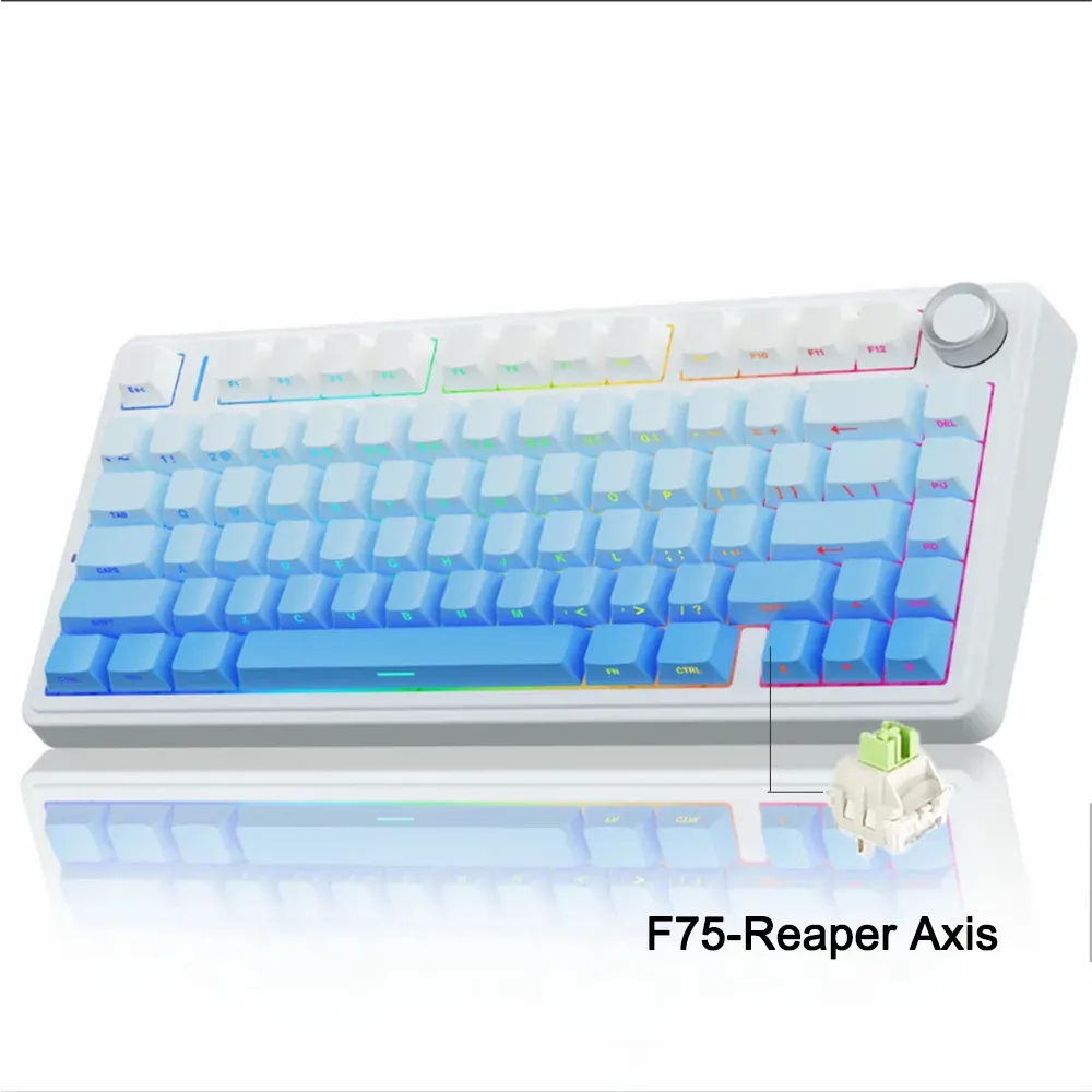AULA F75 Clavier mécanique de jeu sans fil 2.4G / Bluetooth / filaire, RVB, personnalisable, disposition 75 %, montage à joint, profil OEM 8