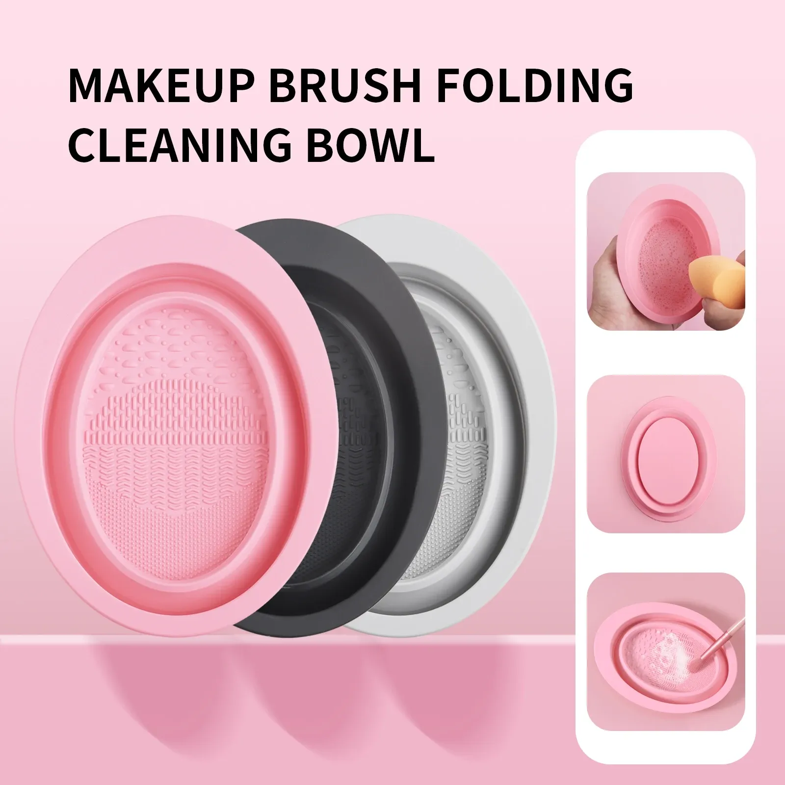 Outil de nettoyage de pinceaux de maquillage en silicone, portable et pliable, avec bol de nettoyage - Image 1