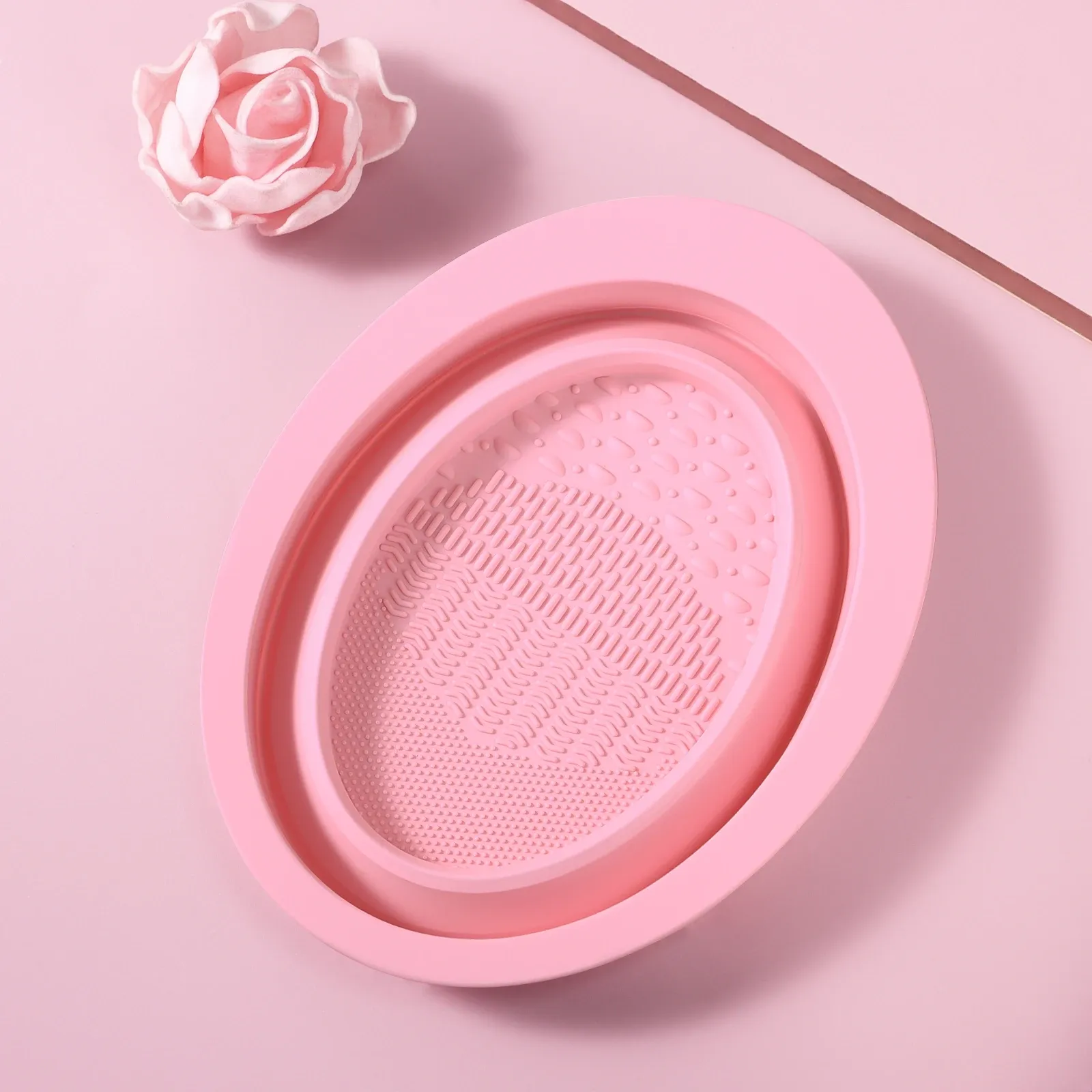 Outil de nettoyage de pinceaux de maquillage en silicone, portable et pliable, avec bol de nettoyage 3