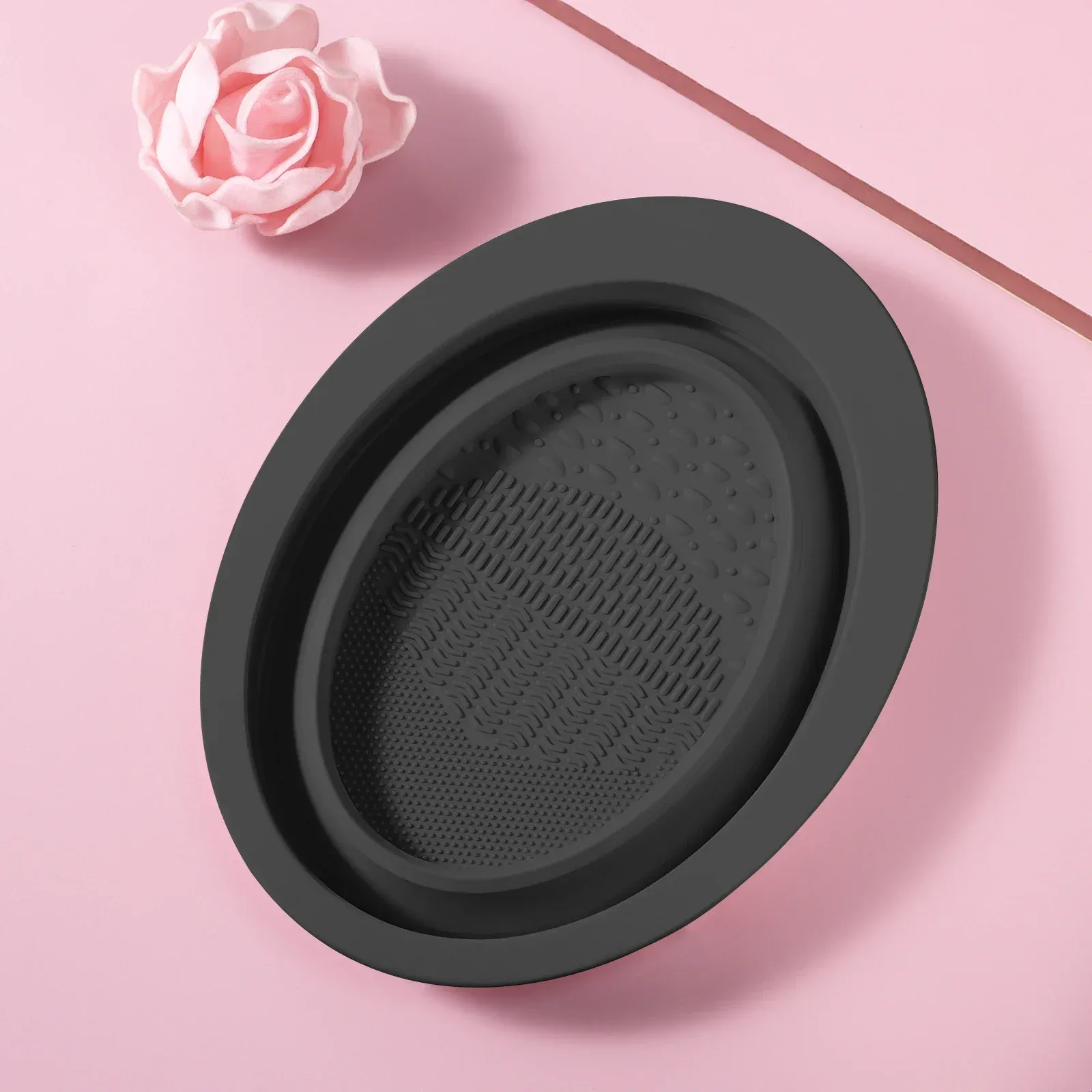Outil de nettoyage de pinceaux de maquillage en silicone, portable et pliable, avec bol de nettoyage 4