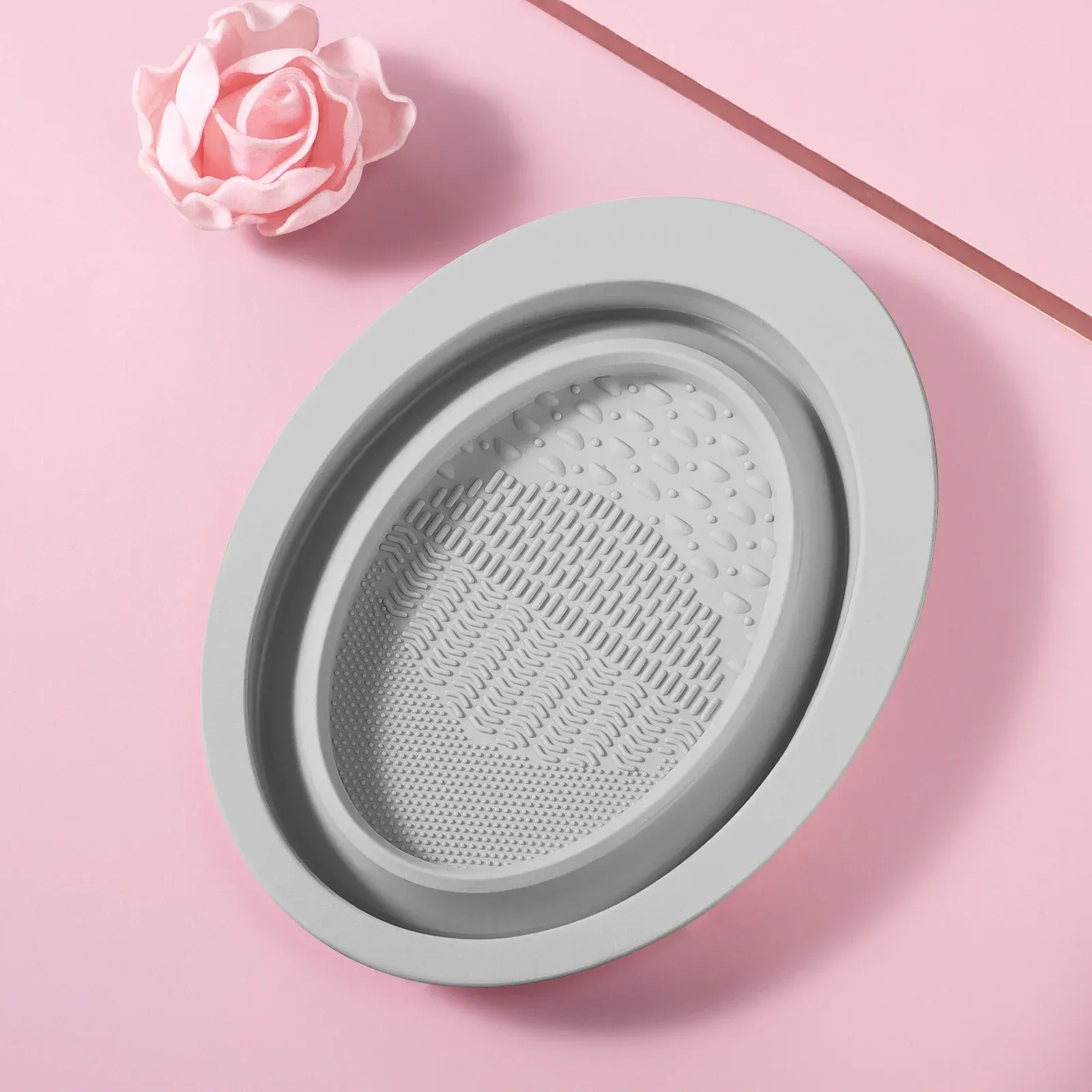 Outil de nettoyage de pinceaux de maquillage en silicone, portable et pliable, avec bol de nettoyage 5