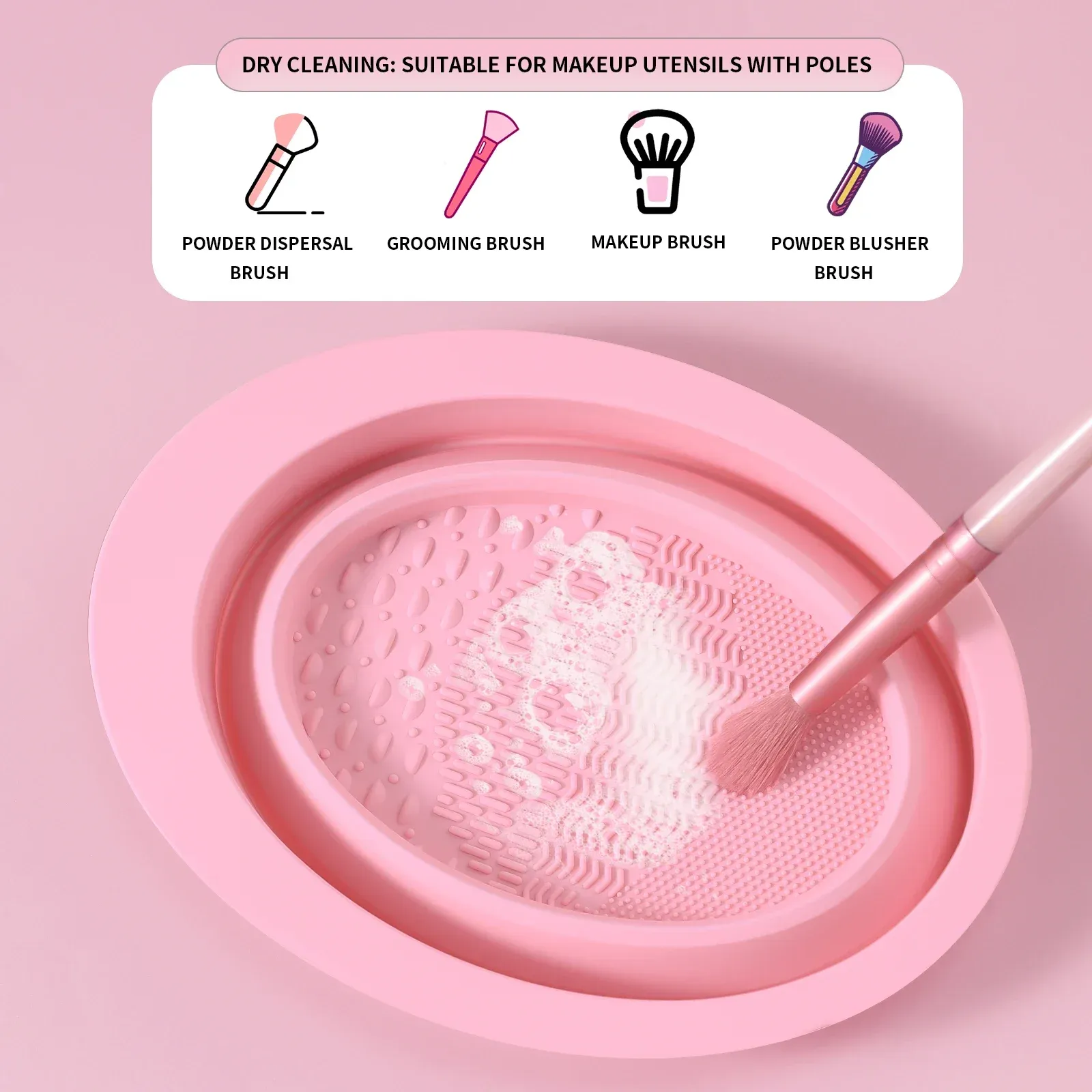 Outil de nettoyage de pinceaux de maquillage en silicone, portable et pliable, avec bol de nettoyage 6