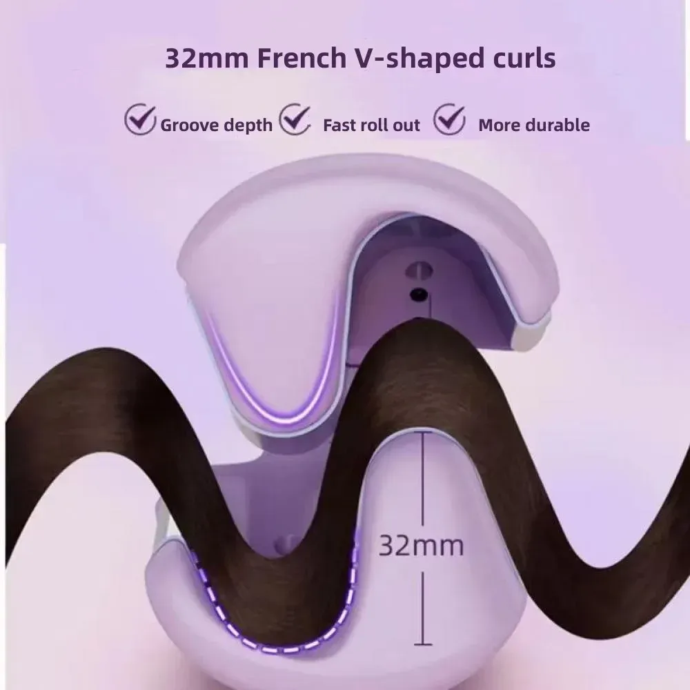Fer à friser 32 mm à onde profonde, 4 températures réglables, chauffage rapide, baguette à boucles pour tous types de cheveux 5