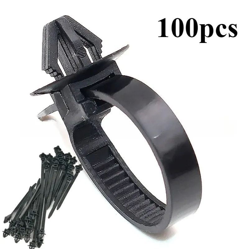 Attaches de câble noires en nylon pour voiture, lot de 10 à 100 pièces, fixations à pousser pour faisceaux de câbles, clips de serrage, organisation des câbles, serre-câbles pour automobile
