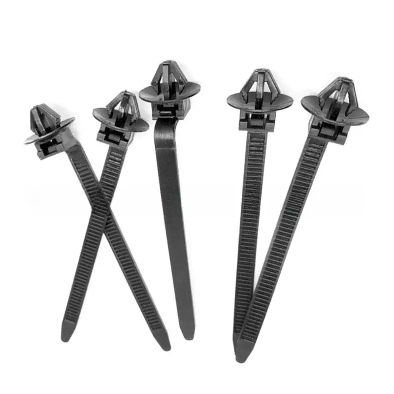Attaches de câble noires en nylon pour voiture, lot de 10 à 100 pièces, fixations à pousser pour faisceaux de câbles, clips de serrage, organisation des câbles, serre-câbles pour automobile 5