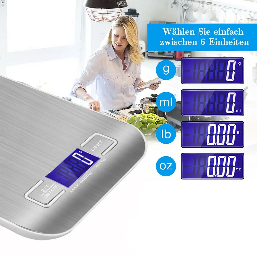 Balance de cuisine numérique à écran LED, 5 kg / 1 g, plateau en acier inoxydable 3
