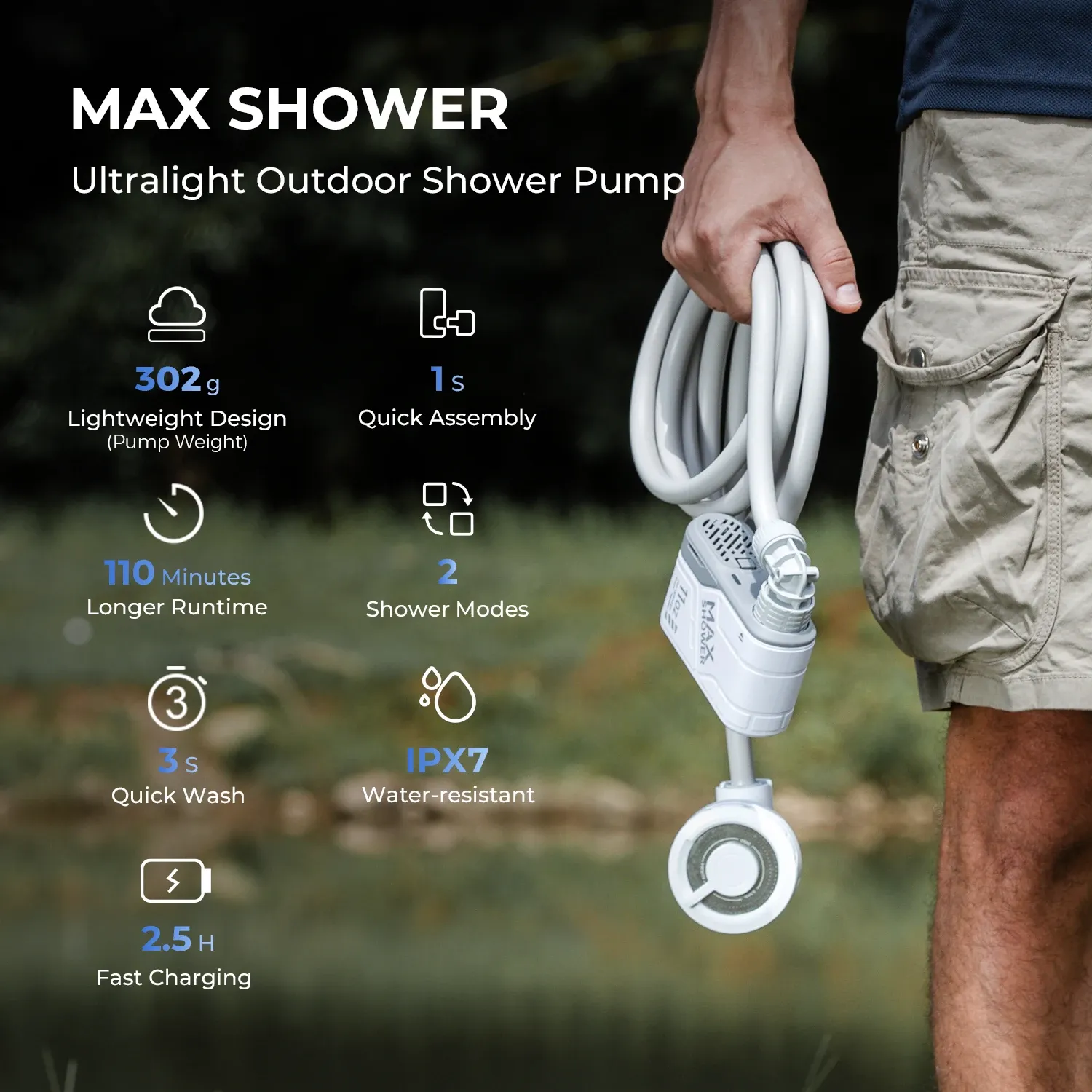 Douche de camping portable FLEXTAIL sans boîte, pompe de douche électrique, étanche IPX7 pour douche extérieure, lavage de voiture, lavage de vaisselle 2