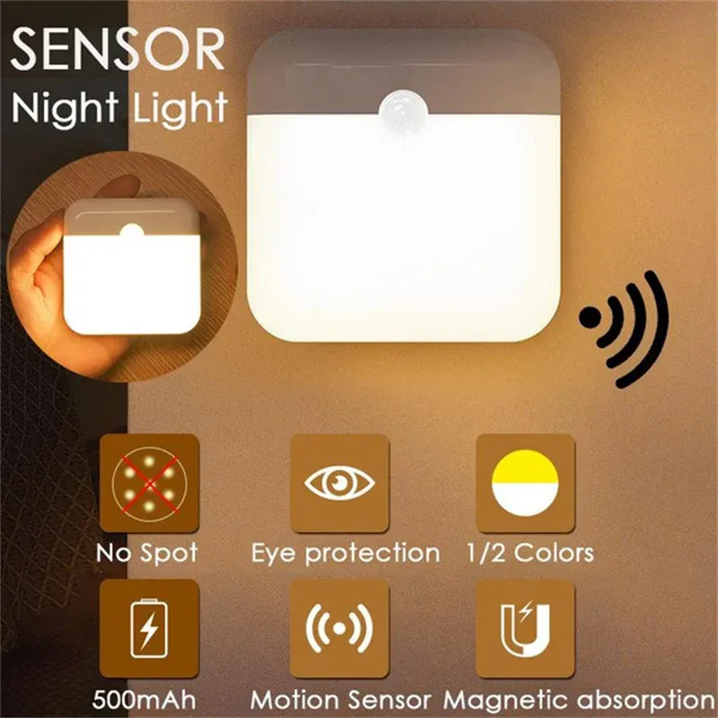 Veilleuse LED à détecteur de mouvement rechargeable USB pour cuisine, escaliers, couloir, placard et chambre