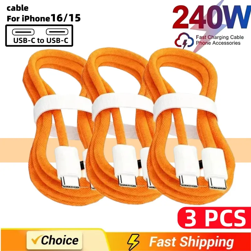 Lot de 3 câbles USB-C vers USB-C 240 W pour charge rapide, compatibles iPhone 15, 16 et 17, Samsung, Huawei et Xiaomi 1