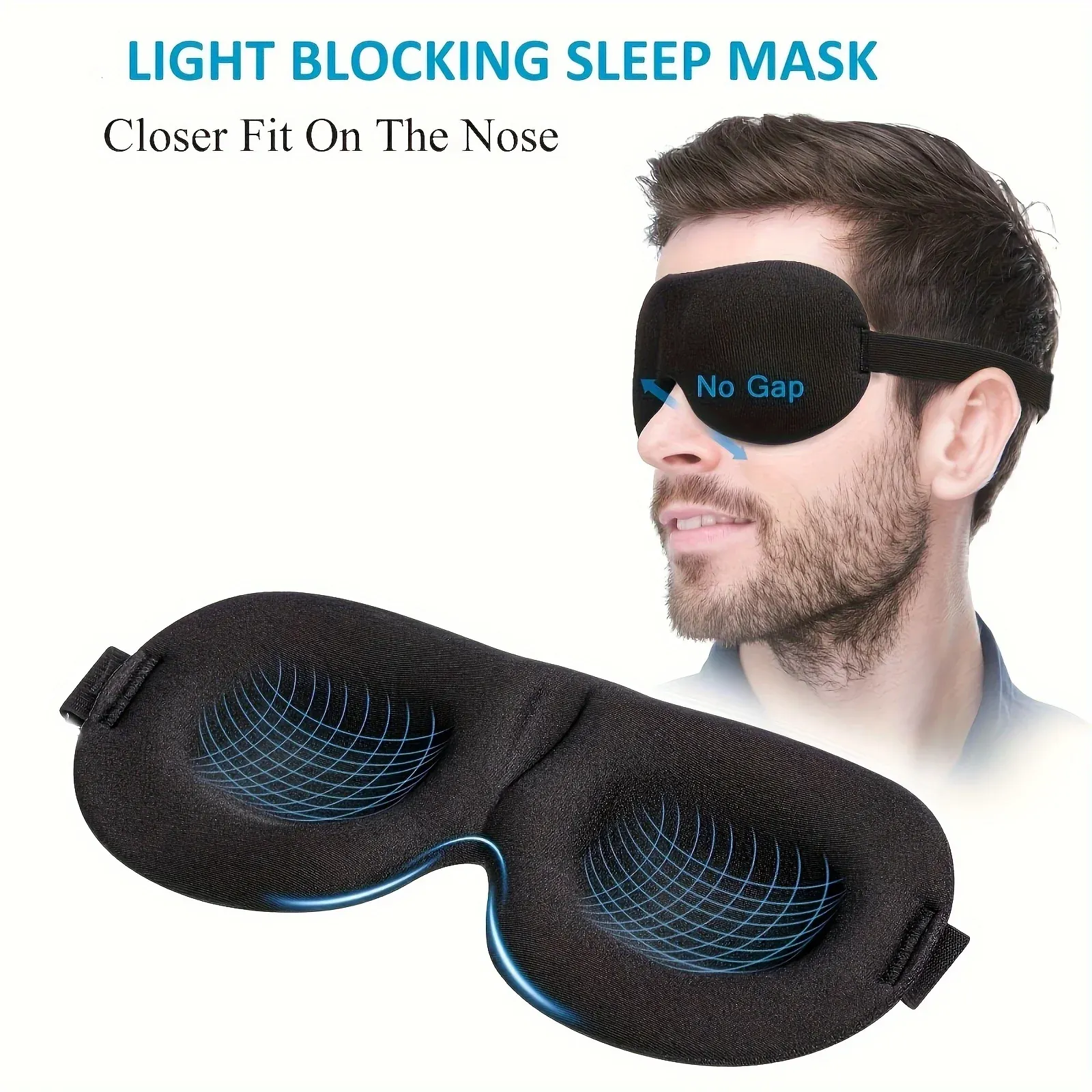 Masque de sommeil 3D occultant unisexe en polyester confortable, idéal pour dormeurs sur le dos et sur le côté