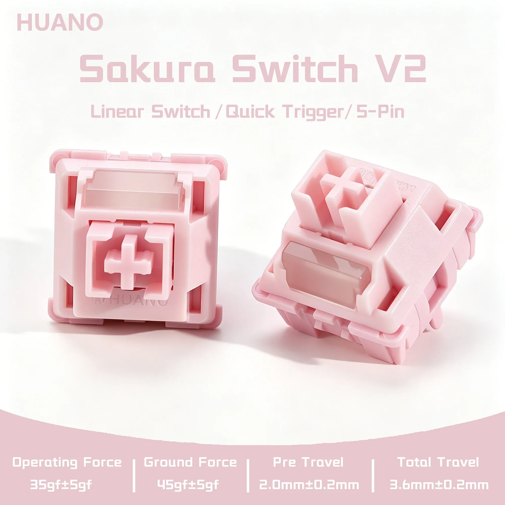 Interrupteurs linéaires HUANO Sakura V2 V3 rose 35gf/42gf à 5 broches, pour clavier mécanique 60 %, boîtier PA66 et tige POM/POK 1