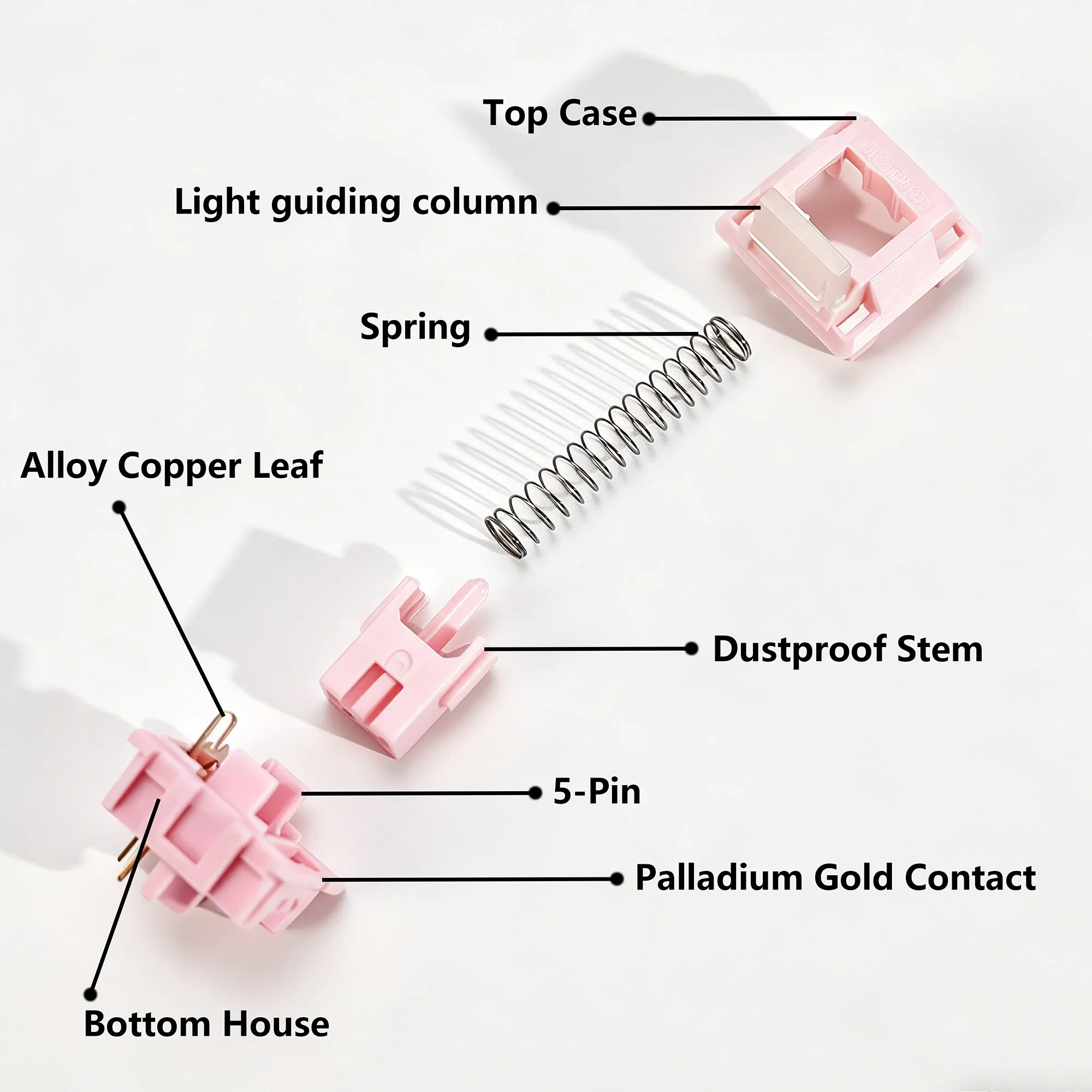 Interrupteurs linéaires HUANO Sakura V2 V3 rose 35gf/42gf à 5 broches, pour clavier mécanique 60 %, boîtier PA66 et tige POM/POK 2