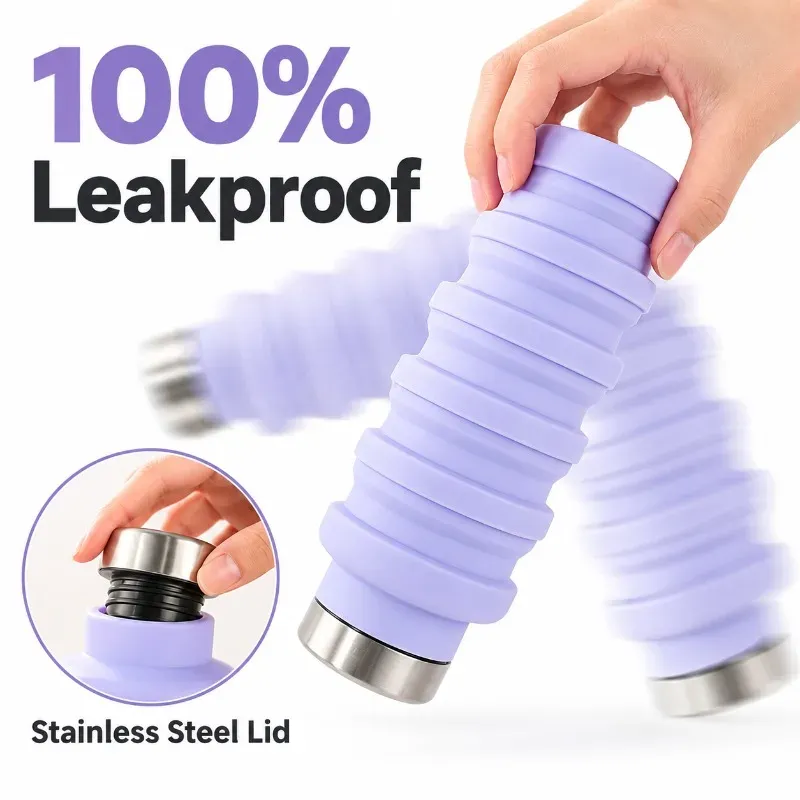 Bouteille d'eau pliable en silicone, gourde de café rétractable, tasse de voyage en plein air, gourdes de sport pliables 3