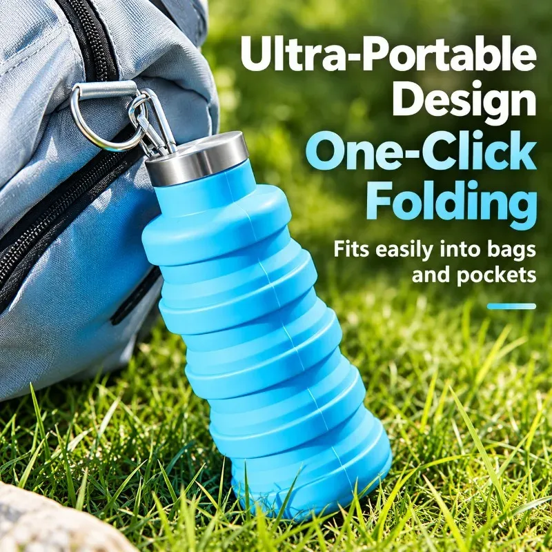 Bouteille d'eau pliable en silicone, gourde de café rétractable, tasse de voyage en plein air, gourdes de sport pliables 4