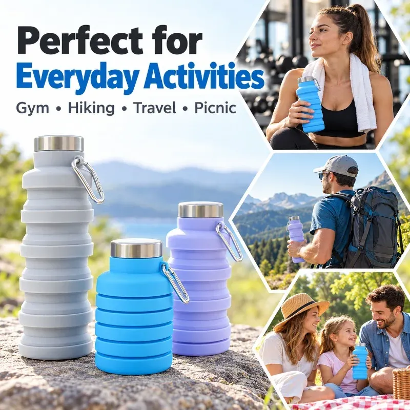 Bouteille d'eau pliable en silicone, gourde de café rétractable, tasse de voyage en plein air, gourdes de sport pliables 6
