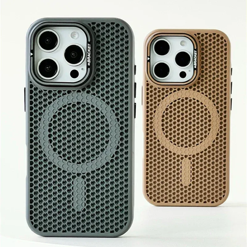 Grille de refroidissement en nid d'abeille pour étui MagSafe iPhone 16, 17 Pro, 18 Pro Max, 15, 14, 13, 12, 11, support d'objectif en alliage, étui de charge sans fil 1