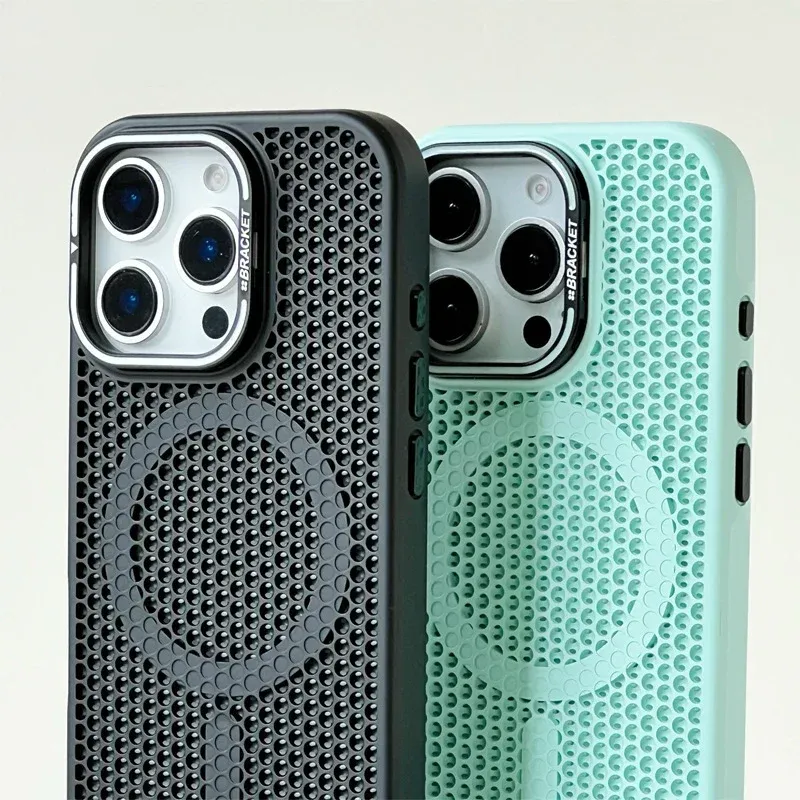 Grille de refroidissement en nid d'abeille pour étui MagSafe iPhone 16, 17 Pro, 18 Pro Max, 15, 14, 13, 12, 11, support d'objectif en alliage, étui de charge sans fil 3