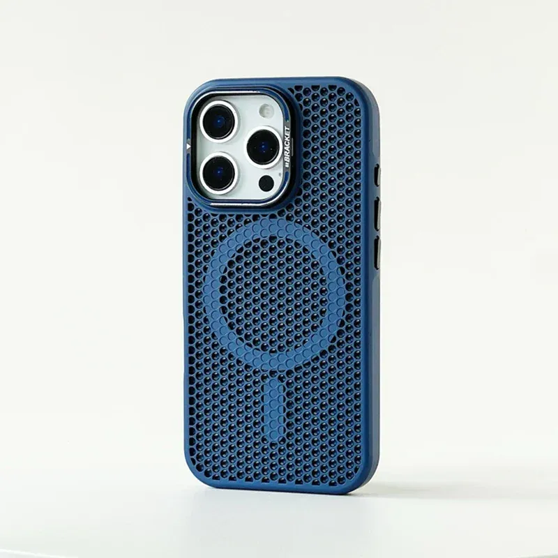 Grille de refroidissement en nid d'abeille pour étui MagSafe iPhone 16, 17 Pro, 18 Pro Max, 15, 14, 13, 12, 11, support d'objectif en alliage, étui de charge sans fil 9