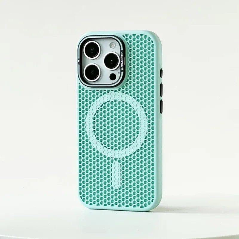 Grille de refroidissement en nid d'abeille pour étui MagSafe iPhone 16, 17 Pro, 18 Pro Max, 15, 14, 13, 12, 11, support d'objectif en alliage, étui de charge sans fil 10