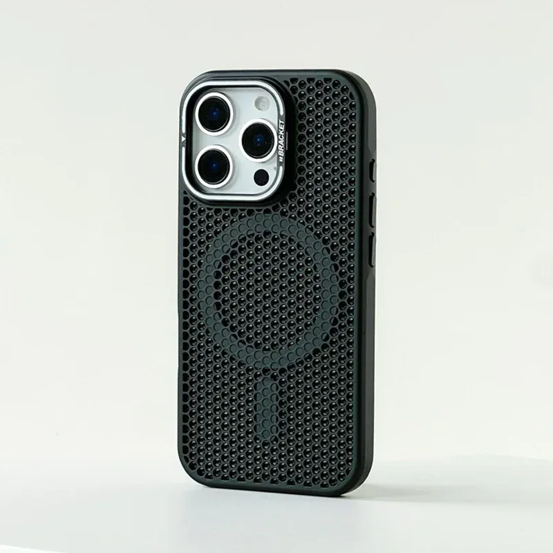 Grille de refroidissement en nid d'abeille pour étui MagSafe iPhone 16, 17 Pro, 18 Pro Max, 15, 14, 13, 12, 11, support d'objectif en alliage, étui de charge sans fil 11