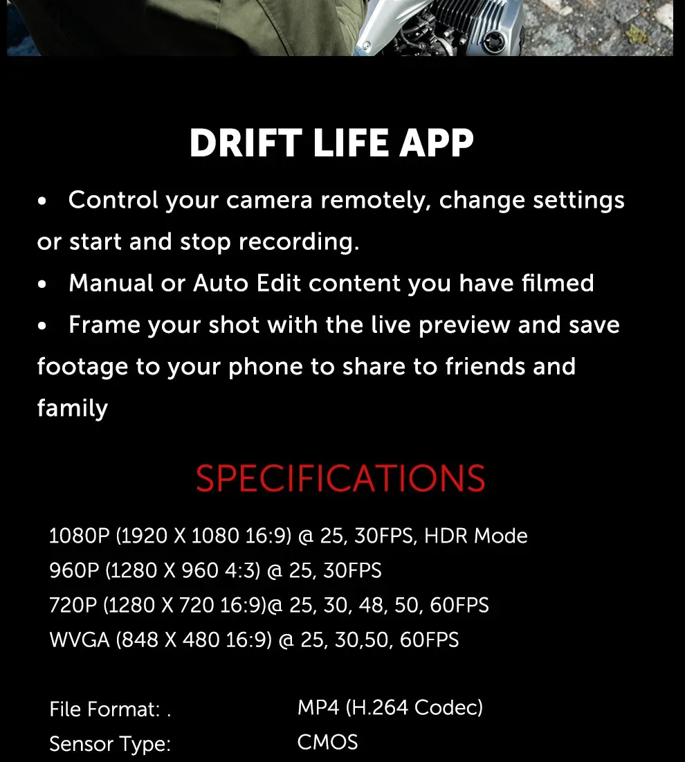 Caméra d'action Drift XL, finitions