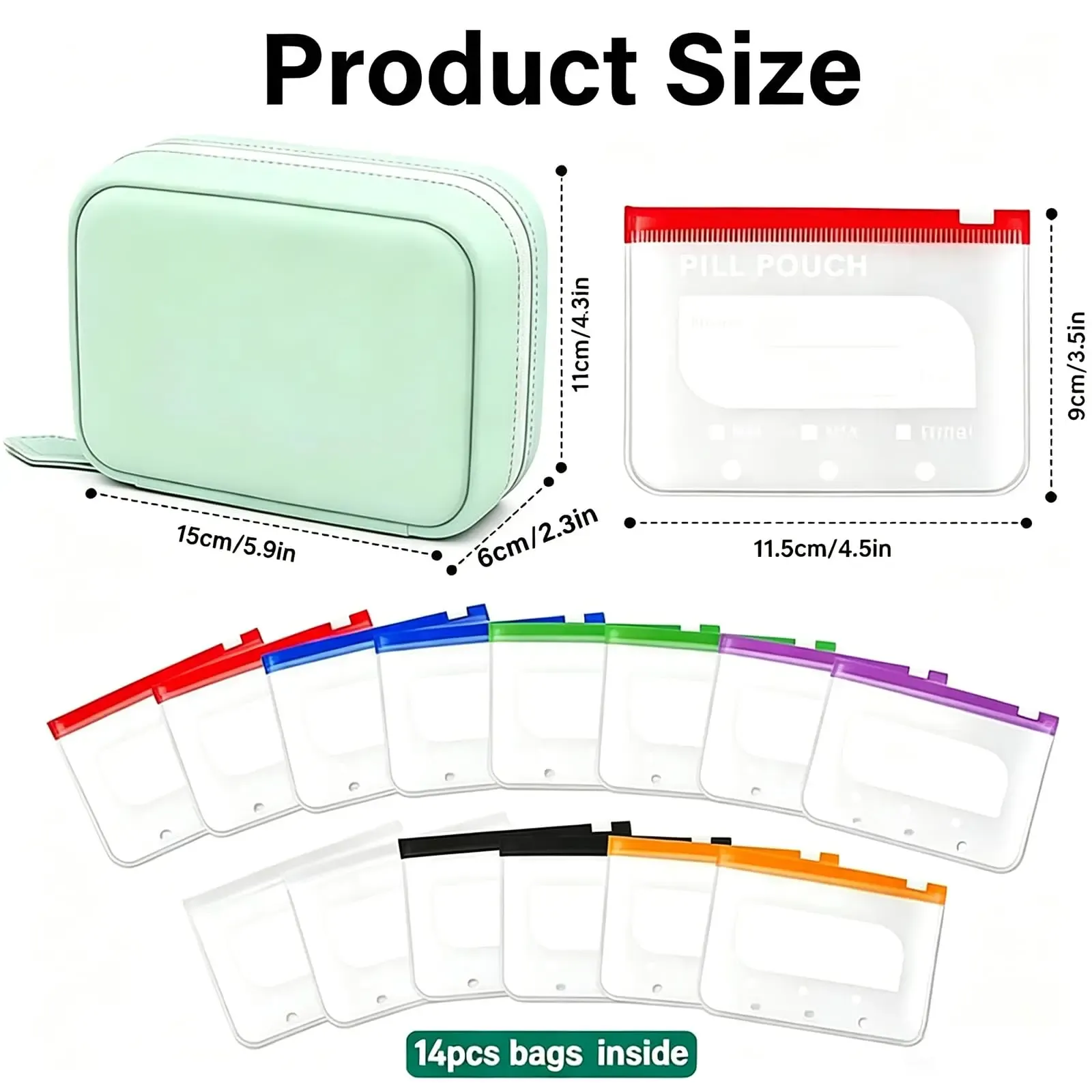Pochette étanche A8 pour pilules, organiseur hebdomadaire 7/14 compartiments zippés, style sac à main 6