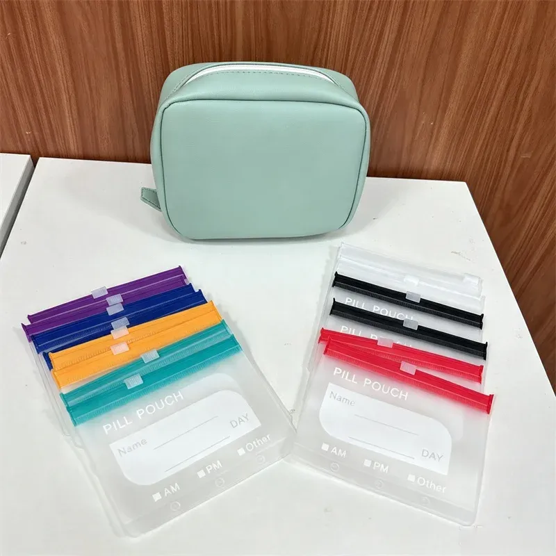 Pochette étanche A8 pour pilules, organiseur hebdomadaire 7/14 compartiments zippés, style sac à main 12