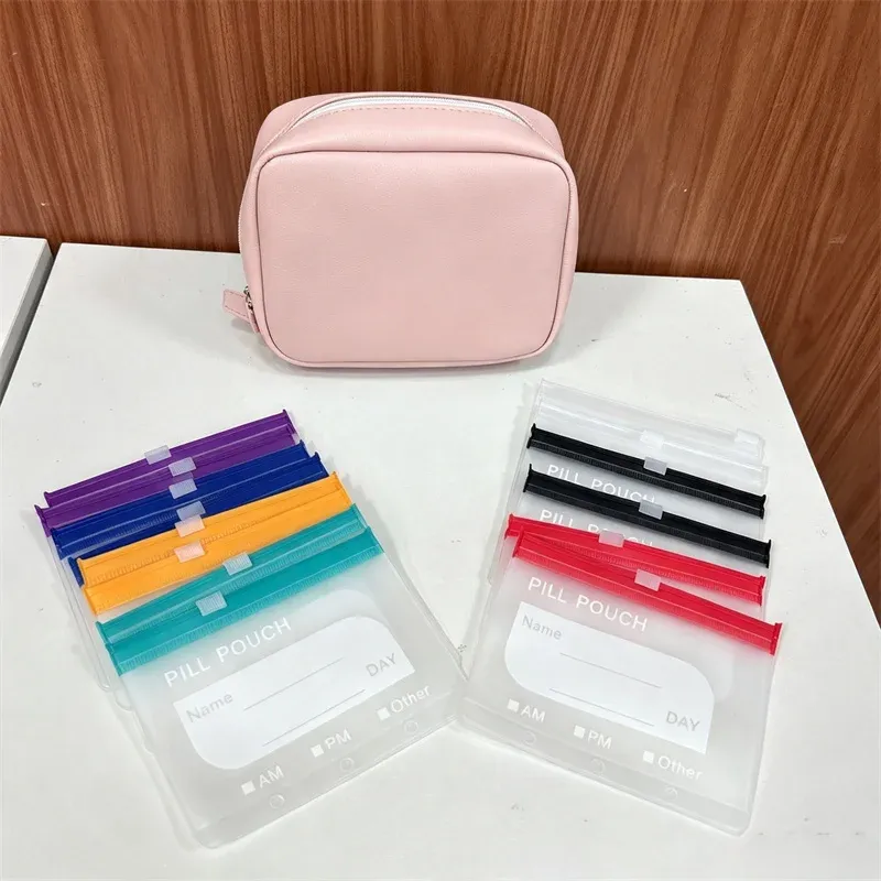 Pochette étanche A8 pour pilules, organiseur hebdomadaire 7/14 compartiments zippés, style sac à main 11