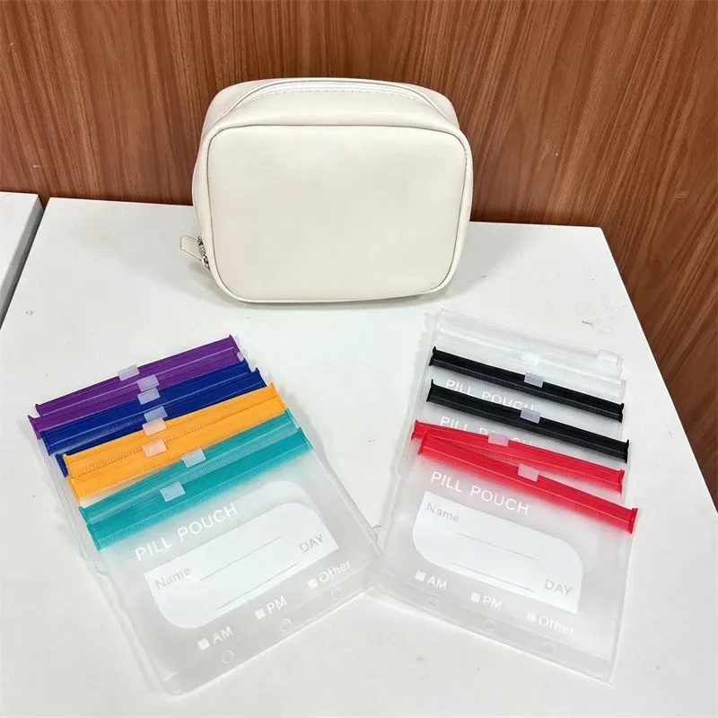 Pochette étanche A8 pour pilules, organiseur hebdomadaire 7/14 compartiments zippés, style sac à main 10