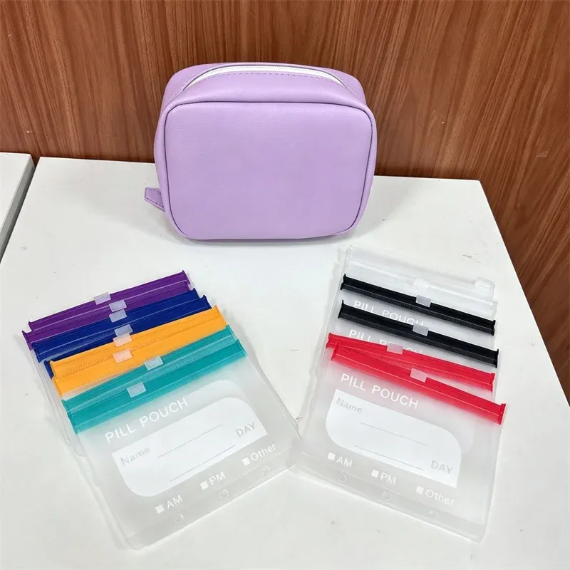 Pochette étanche A8 pour pilules, organiseur hebdomadaire 7/14 compartiments zippés, style sac à main 9