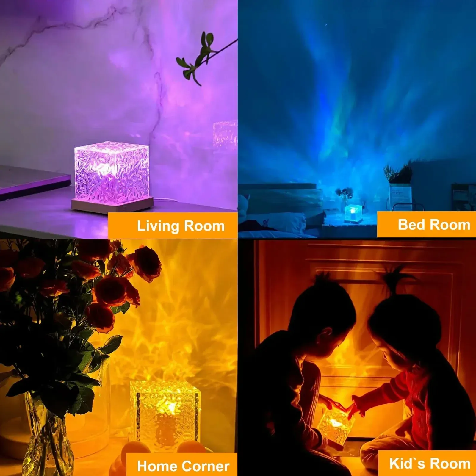 Veilleuse à projection Aurora RGB 16 couleurs, effet vague océan, télécommande, rechargeable, lampe de table décorative pour la maison 6