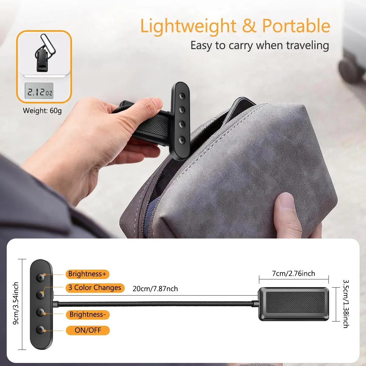 Lampe de lecture à clipser, 12 LED, protection des yeux, 3 couleurs d'éclairage, 10 niveaux de luminosité, rechargeable, longue durée de vie 2
