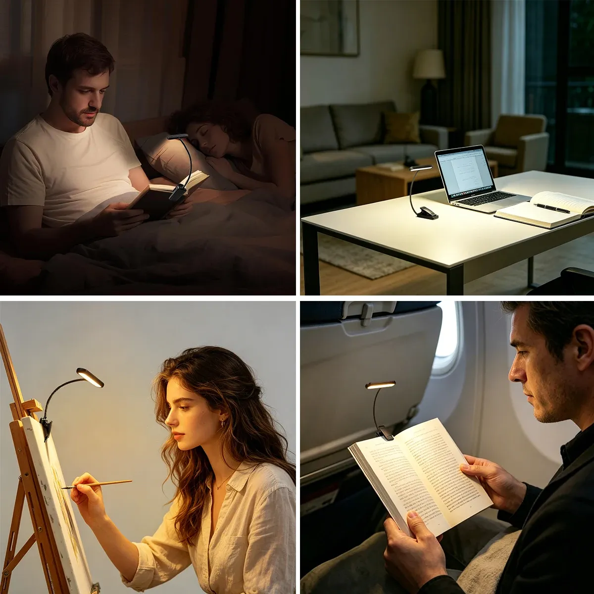 Lampe de lecture à clipser, 12 LED, protection des yeux, 3 couleurs d'éclairage, 10 niveaux de luminosité, rechargeable, longue durée de vie 6