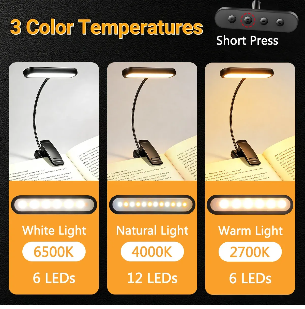 Lampe fixée sur la couverture d'un livre