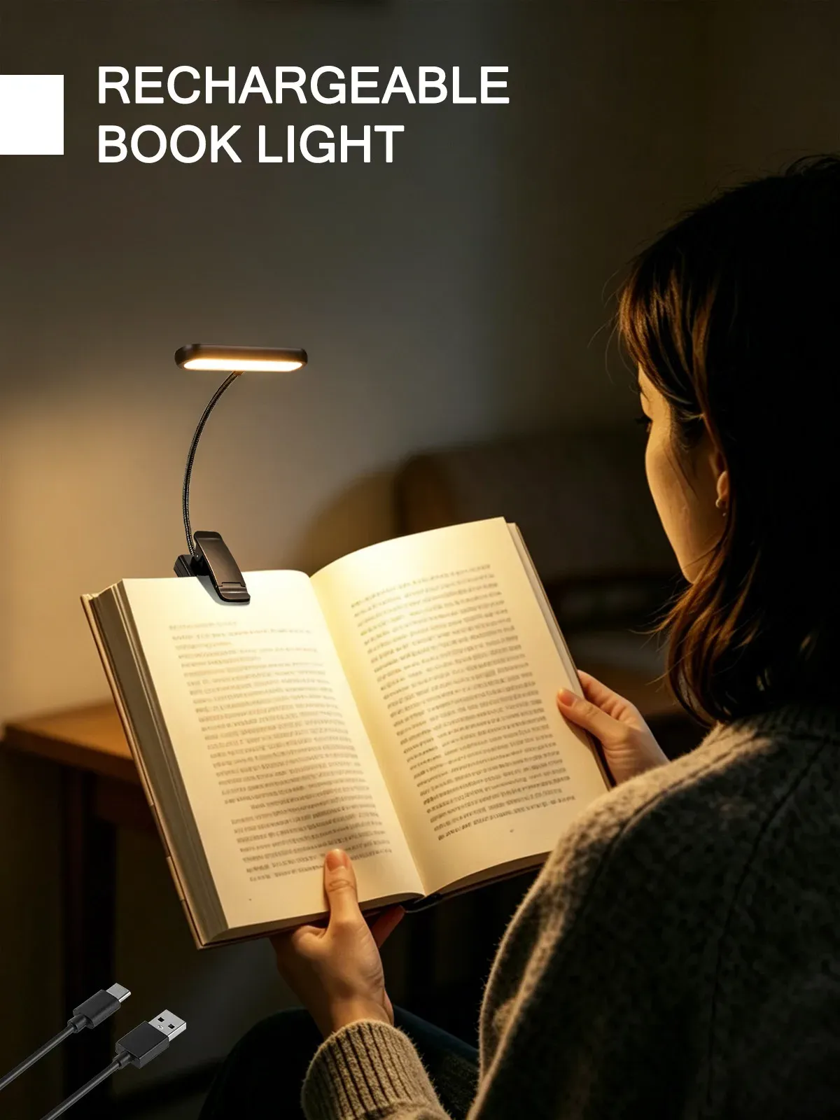 Lampe de lecture à clipser pour livre, vue d'ensemble du design