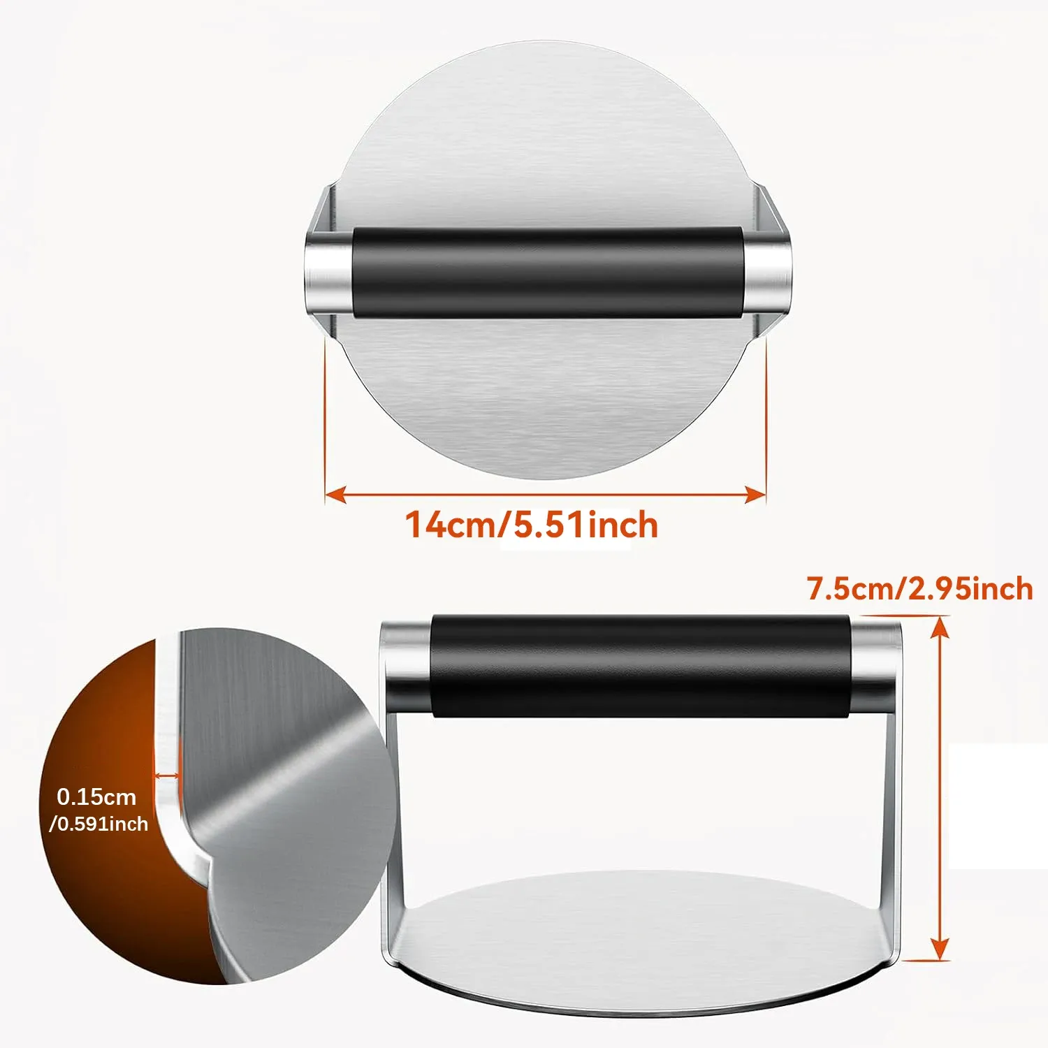 Presse à hamburger en acier inoxydable antiadhésive, moule à steak haché pour plaque chauffante, presse à jambon avec poignée anti-brûlure, 5,5 po 2