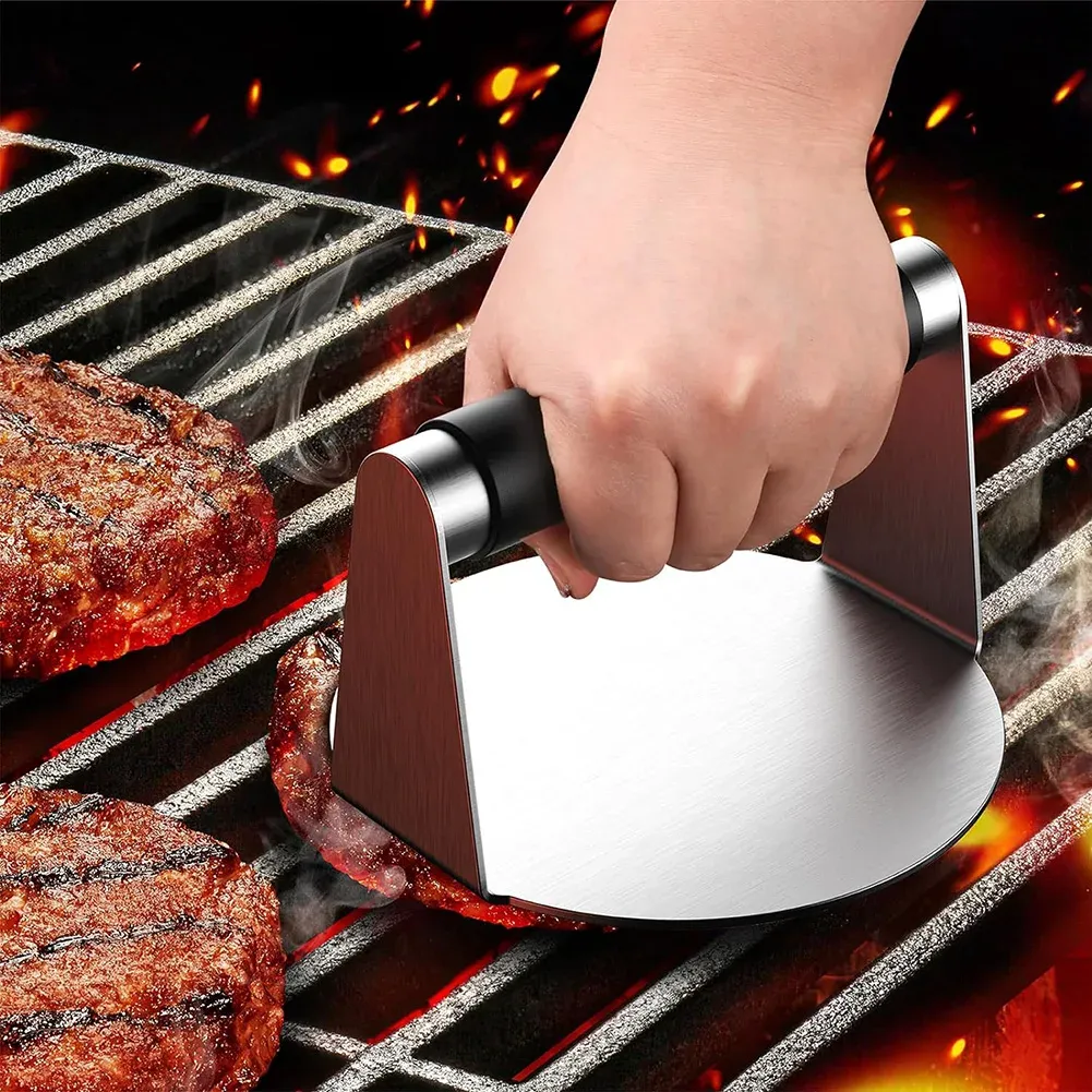 Presse à hamburger en acier inoxydable antiadhésive, moule à steak haché pour plaque chauffante, presse à jambon avec poignée anti-brûlure, 5,5 po 4