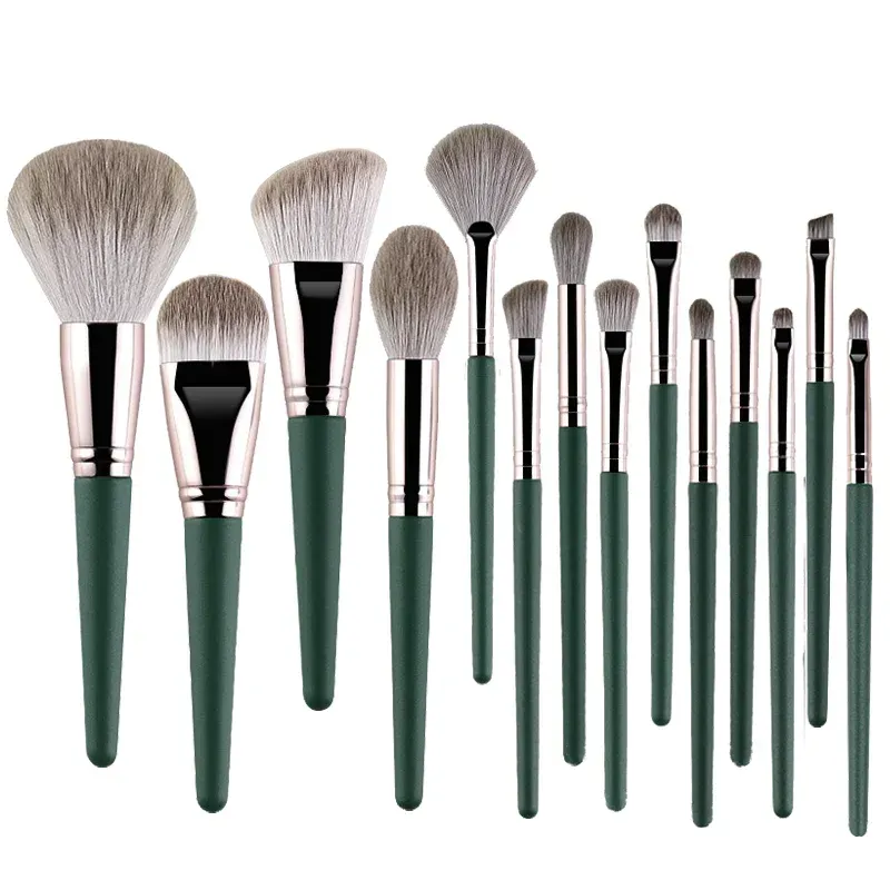 Set de 14 pinceaux de maquillage doux et moelleux pour fard à paupières, fond de teint et blush - Image 1